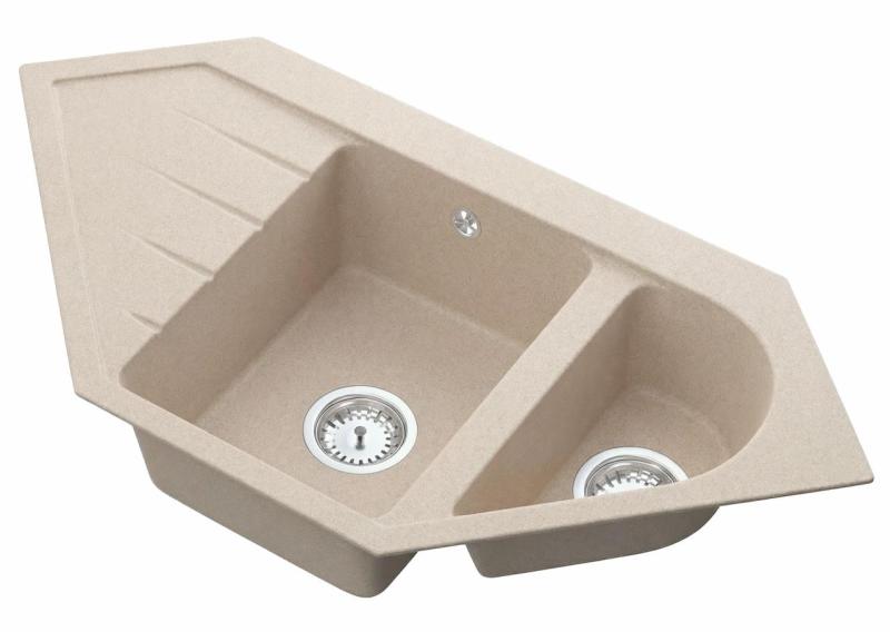 Graniteland Amiata Granit beige Eckwaschbecken Aufsatz 955 x 489 mm mit Edelstahlstopfen 1208971417