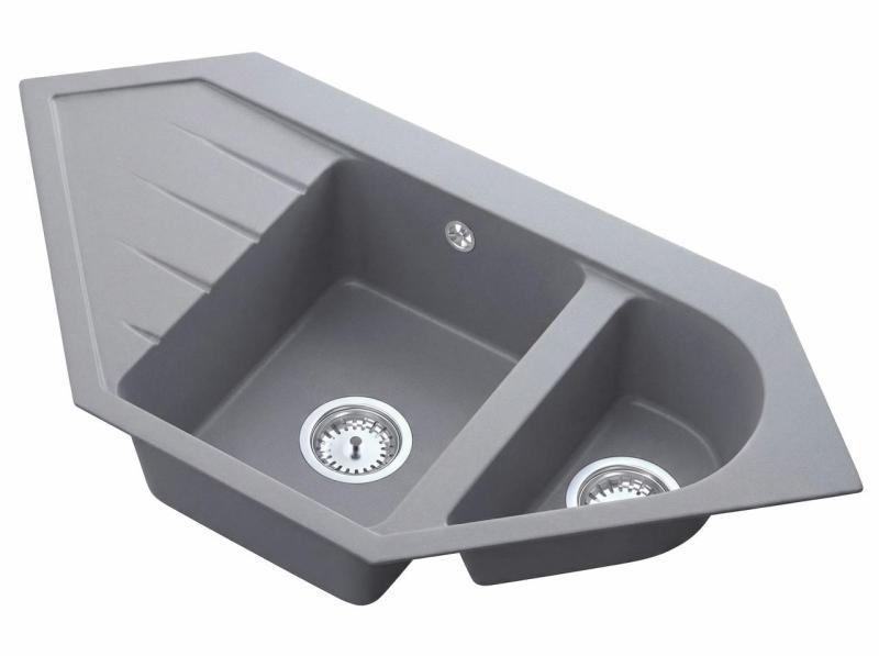 Graniteland Amiata Granitgraues Eckwaschbecken Aufsatz 955 x 489 mm mit Edelstahlstopfen 1208971419