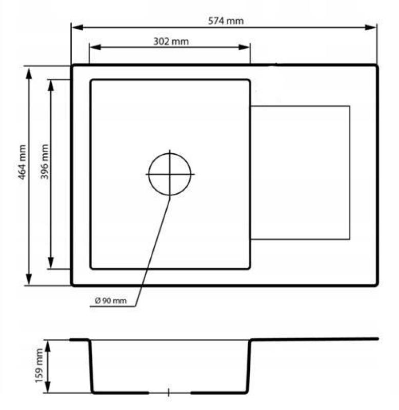 Graniteland Nex Granitweißes Spülbecken mit Abtropffläche 574x464 mm 1208971430