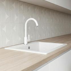 Graniteland Nera Granit Spülbecken 45x42 cm Weißer Aufbau mit Kranlochbank und Edelstahlstopfen 1208971435