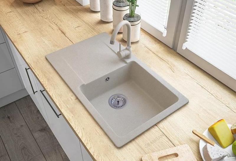 Graniteland Liri Granit Beige Spülbecken mit Abtropffläche 765x448 mm 1208971439
