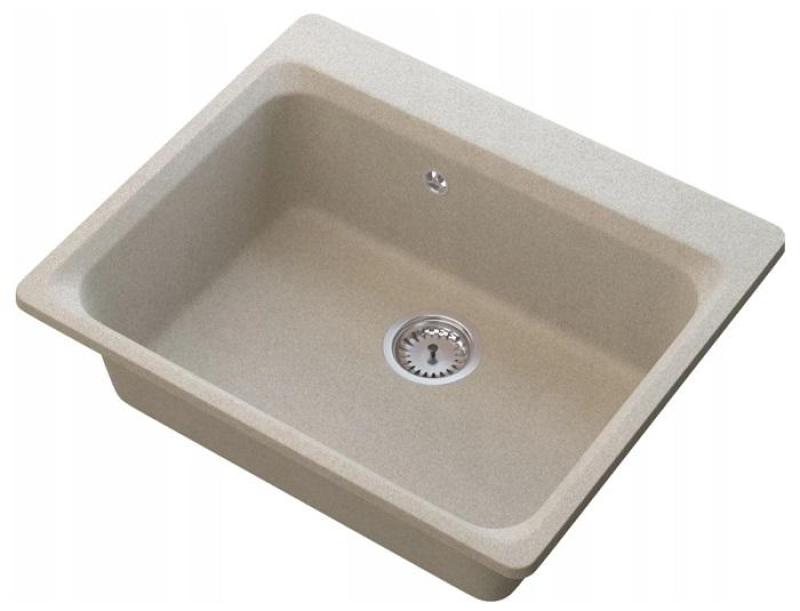 Graniteland Vastone Granit Spülbecken 619x522 mm Beige Aufbau mit Kranlochbank und Edelstahl Stopfen 1208971444