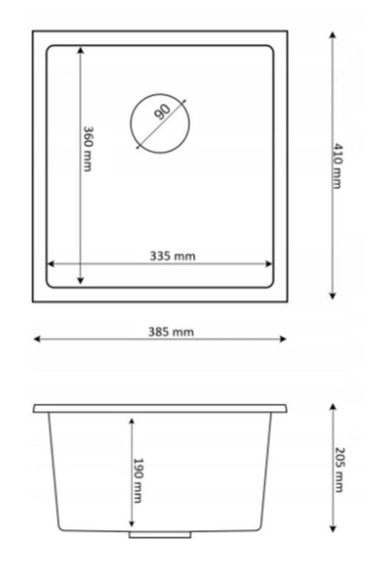 Graniteland Miniva Granit Spüle Schwarz Unterbau 385x410 mm 1208971450