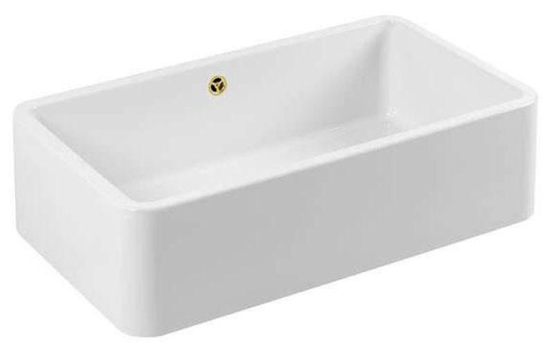 Ausmann Ceramic Mira Keramische Weiße Spüle - Unterbau und Zwischenbau 795 x 460 mm mit goldenem Stecker 1208971466
