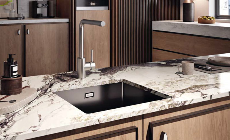 Ausmann Ceramic Ember Keramische Matte Schwarz Quadratische Spüle Aufbau und Unterbau 40 x 40 cm mit Kupferstöpsel 1208971487