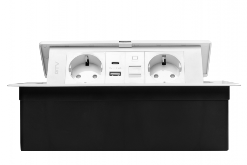 Möbelsteckdose MULTISOFT, 2xSCHUKO, USB A+C, RJ45, Kabel 1,5 m, weiß