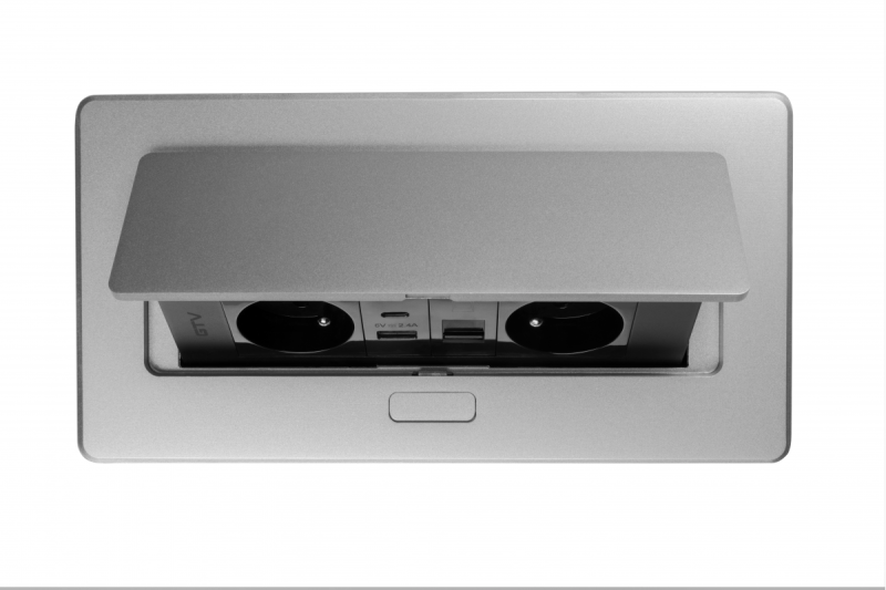 Möbelsteckdose MULTISOFT, 2x SCHUKO, USB A+C, RJ45, Kabel 1,5 m, Aluminium