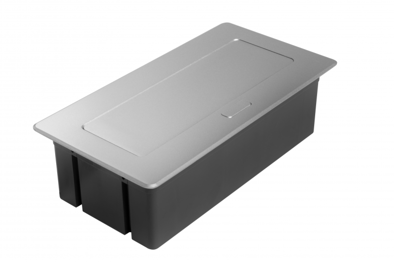 MULTISOFT Möbeleinsatz 2x Steckdose mit Erdung, USB A+C, RJ45, Stromkabel mit Stecker, Aluminium