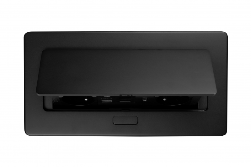 Möbelsteckdose MULTISOFT, 2xSCHUKO, USB A+C, RJ45, HDMI-Kabel 1,5 m, schwarz