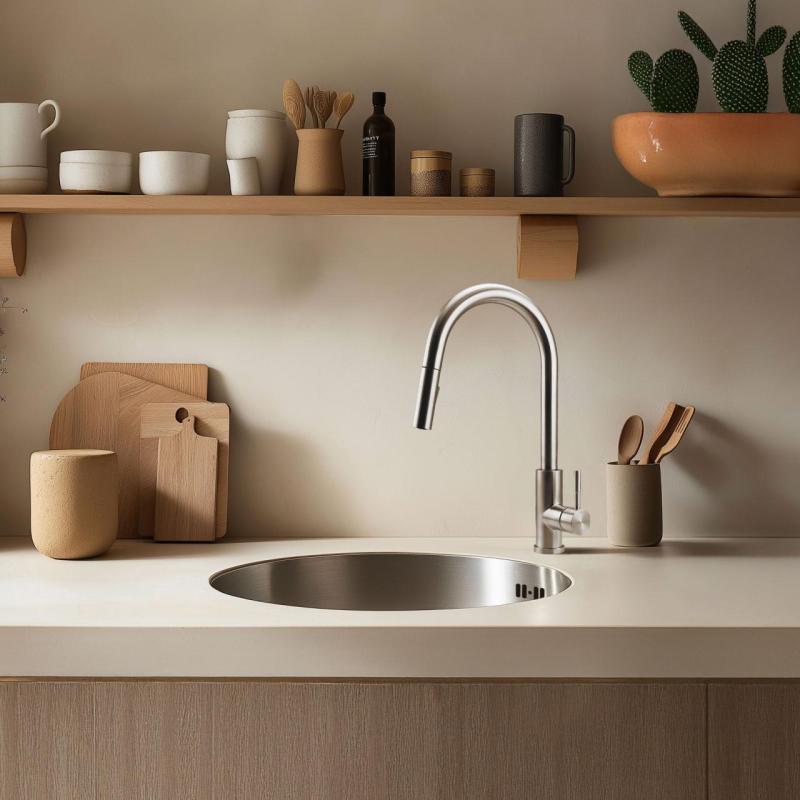 Pure.Sink Rondo Edelstahl Runde Spüle flächenbündig, Unterbau und Aufbau 38 cm PRN38-02