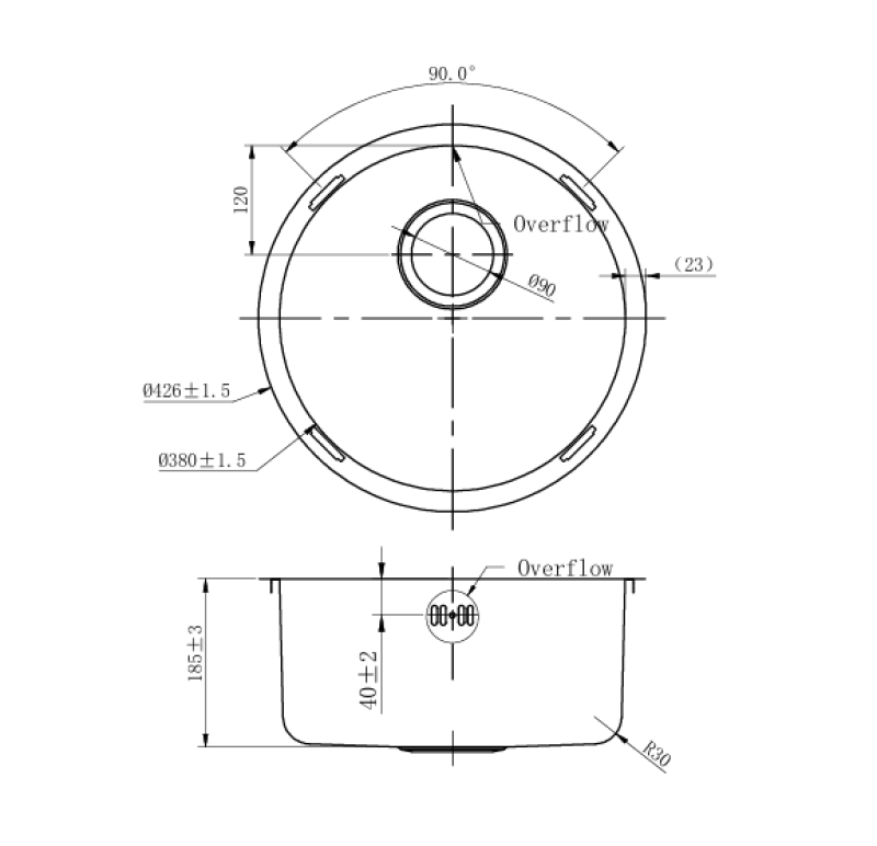 Pure.Sink Rondo Edelstahl Runde Spüle flächenbündig, Unterbau und Aufbau 38 cm PRN38-02