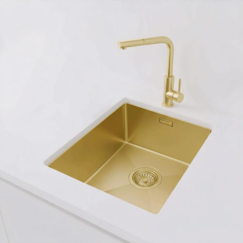 Pure.Sink Luxion Goldene Spüle 36 x 40 cm Unterbau, flach eingebaut und aufgesetzt PLX3640-60
