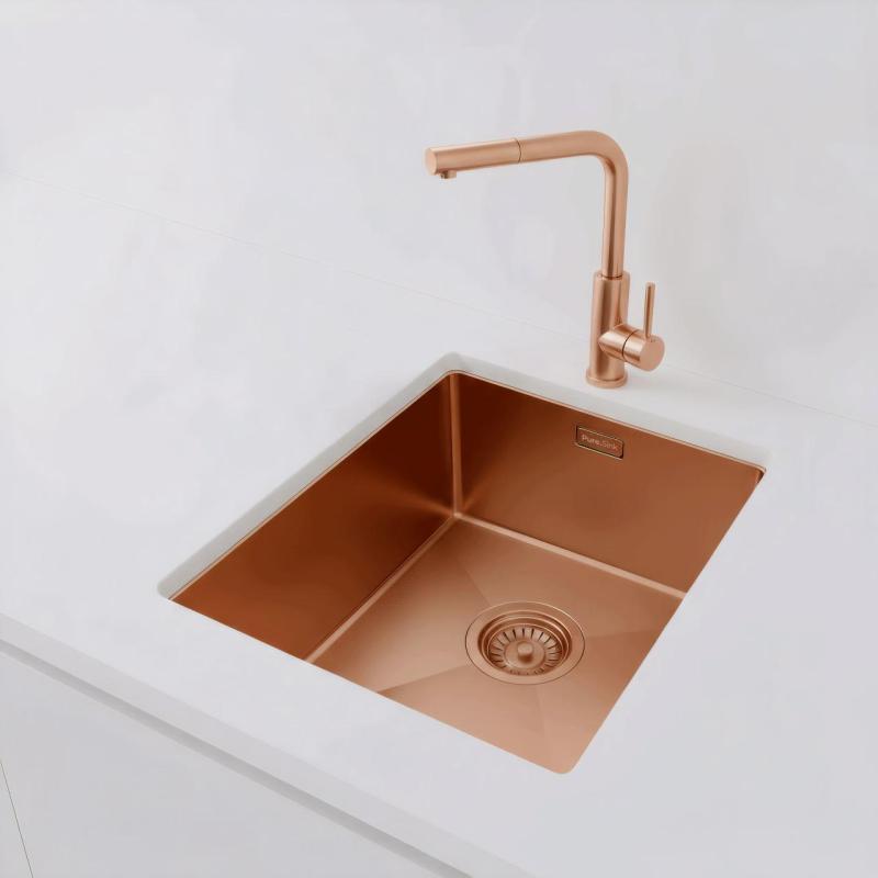 Pure.Sink Luxion Kupferne Spüle 36 x 40 cm Unterbau, flach eingebaut und aufgesetzt PLX3640-62
