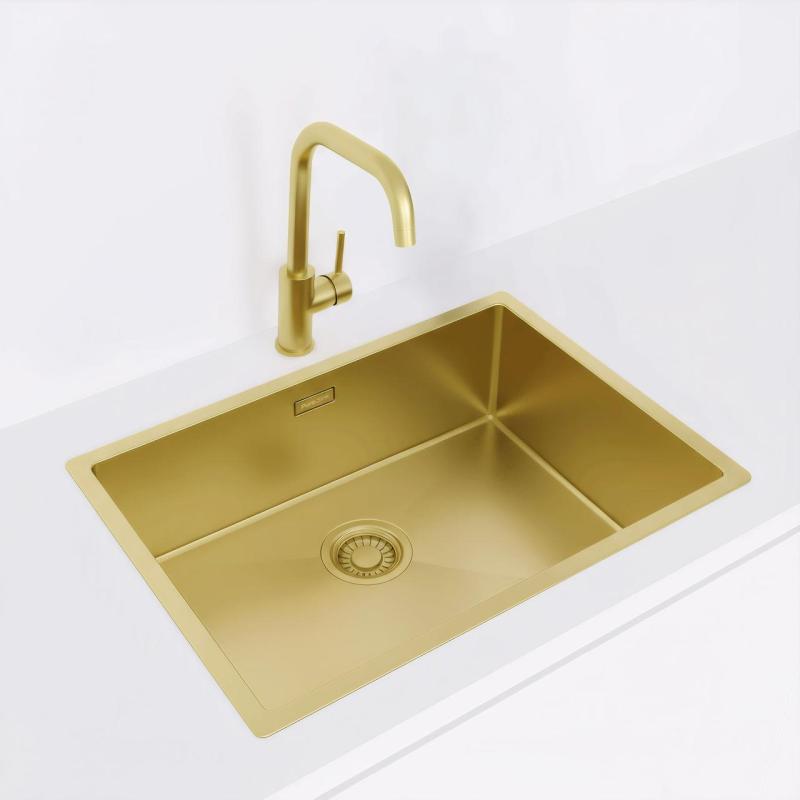 Pure.Sink Luxion Goldene Spüle 55 x 40 cm Unterbau, flach eingebaut und Aufsatz PLX5540-60