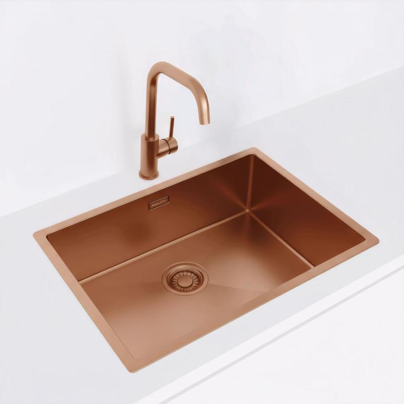 Pure.Sink Luxion Kupferne Spüle 55 x 40 cm Unterbau, flach eingebaut und Aufsatz PLX5540-62