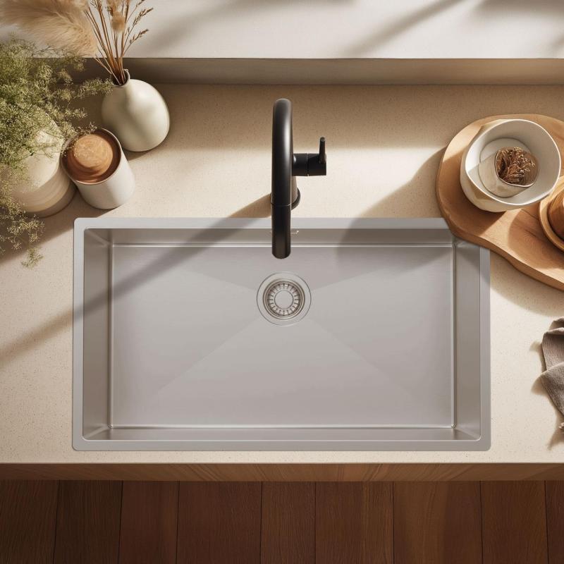 Pure.Sink Luxion Große Edelstahlspüle 74 x 40 cm Unterbau, flach eingebaut und Aufsatz PLX7440-02