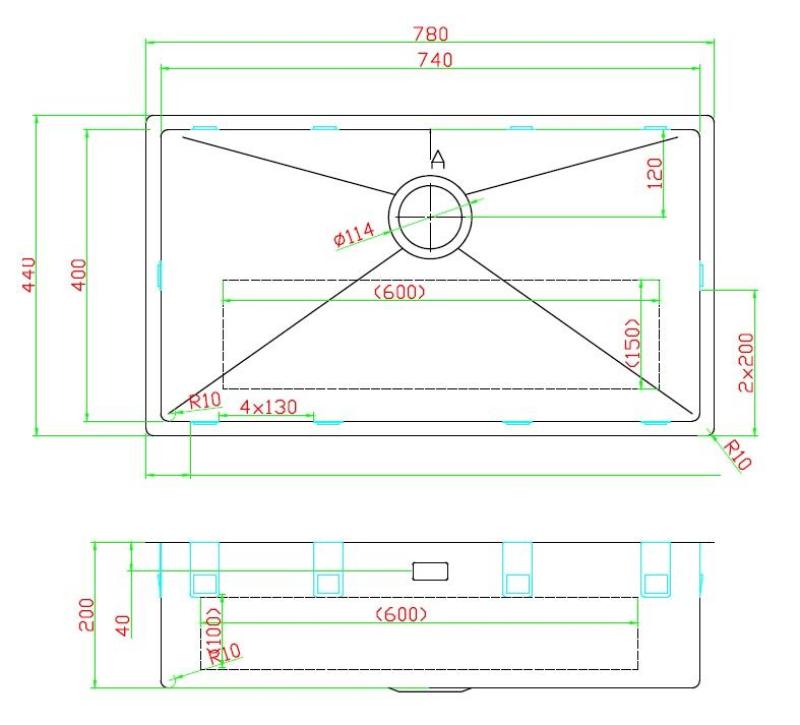 Pure.Sink Luxion Große Edelstahlspüle 74 x 40 cm Unterbau, flach eingebaut und Aufsatz PLX7440-02