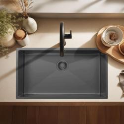 Pure.Sink Luxion Große Gun-Metal-Spüle 74 x 40 cm Unterbau, flach eingebaut und Aufsatz PLX7440-61