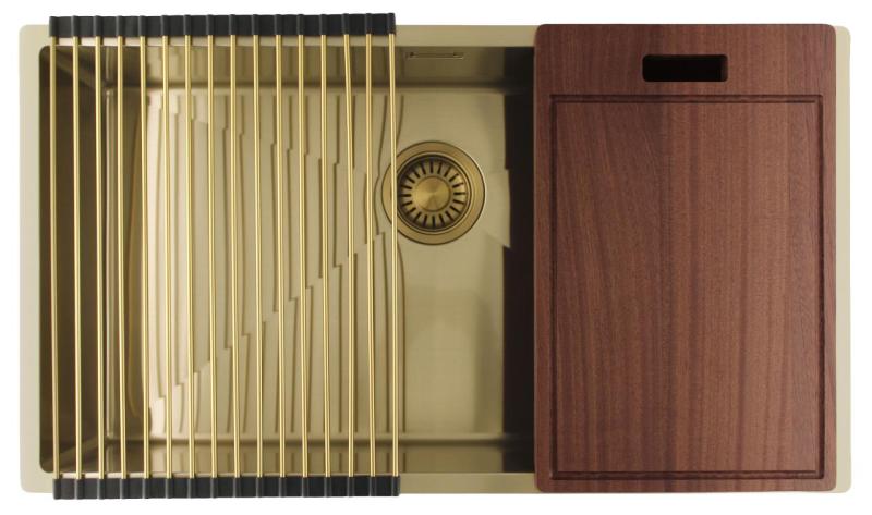 Pure.Sink Luxion Große goldene Spüle 74 x 40 cm Unterbau, flach eingebaut und Aufsatz PLX7440-60