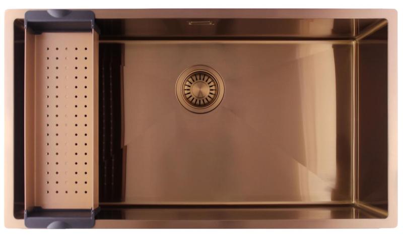 Pure.Sink Luxion Große Kupferspüle 74 x 40 cm Unterbau, flach eingebaut und Aufsatz PLX7440-62