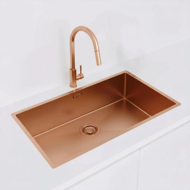 Pure.Sink Luxion Große Kupferspüle 74 x 40 cm Unterbau, flach eingebaut und Aufsatz PLX7440-62