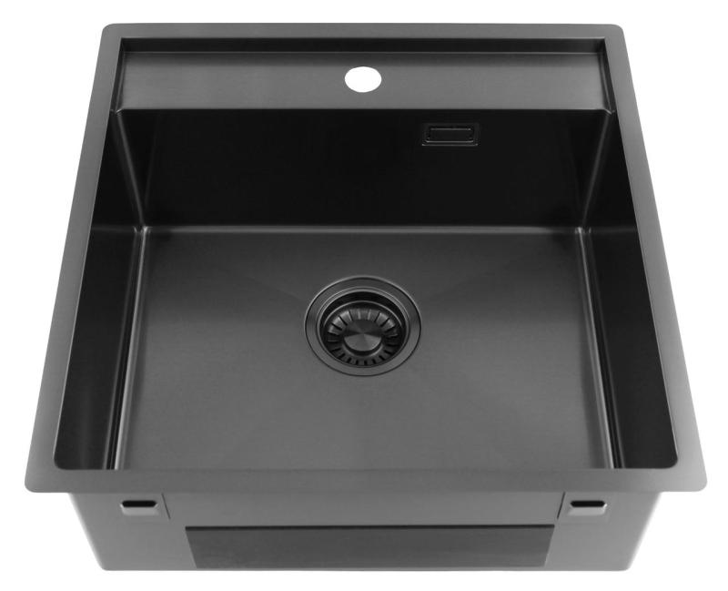 Pure.Sink Luxion Gun Metal Spülbecken 51 x 50 cm Tapwing mit Hahnlochbank PLX5150T-61