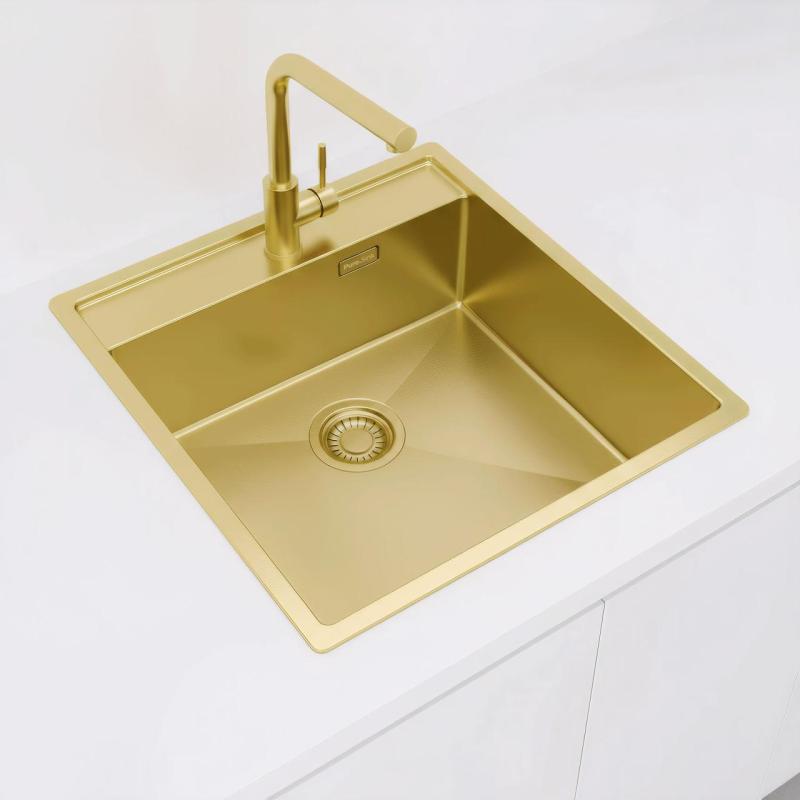 Pure.Sink Luxion Goldene Spüle 51 x 50 cm Tapwing mit Hahnlochbank PLX5150T-60