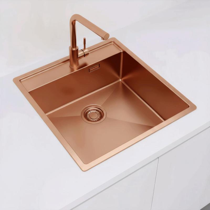 Pure.Sink Luxion Kupferne Spüle 51 x 50 cm Tapwing mit Hahnlochbank PLX5150T-62