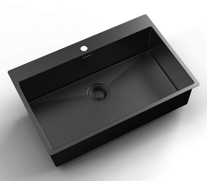 Pure.Sink Luxion PVD Große schwarze Spüle 78 x 50 cm Tapwing mit Lochbank PLX7850T-63