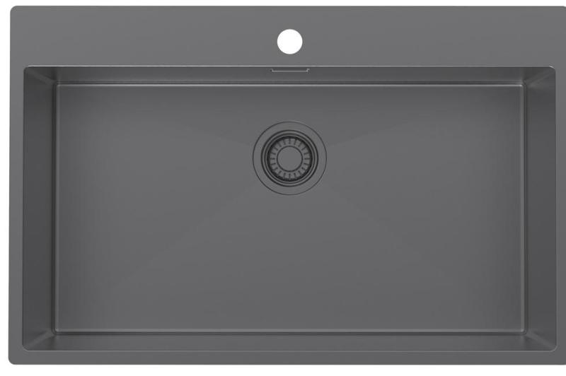 Pure.Sink Luxion Große Spüle aus Gun Metal 78 x 50 cm Tapwing mit Hahnlochbank PLX7850T-61