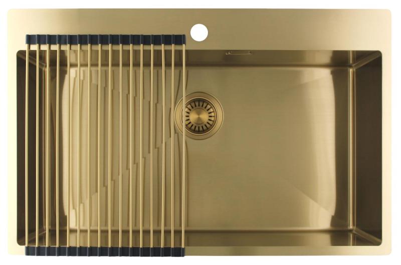 Pure.Sink Luxion Große goldene Spüle 78 x 50 cm Tapwing mit Lochbank PLX7850T-60