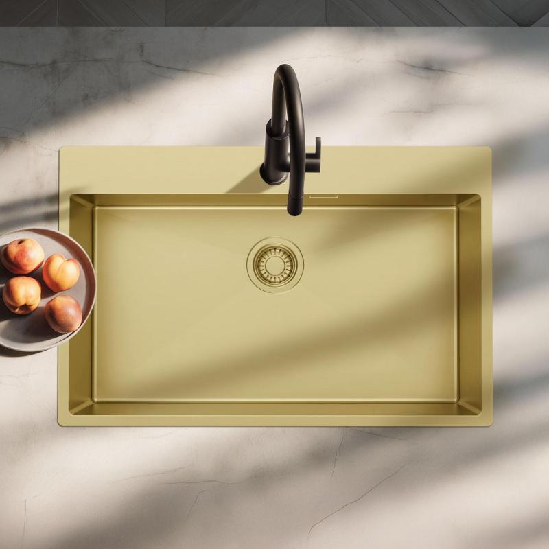 Pure.Sink Luxion Große goldene Spüle 78 x 50 cm Tapwing mit Lochbank PLX7850T-60