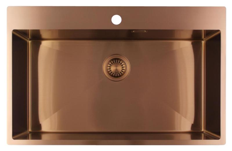Pure.Sink Luxion Große Kupferspüle 78 x 50 cm Tapwing mit Hahnlochbank PLX7850T-62