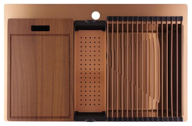 Pure.Sink Luxion Große Kupferspüle 78 x 50 cm Tapwing mit Hahnlochbank PLX7850T-62