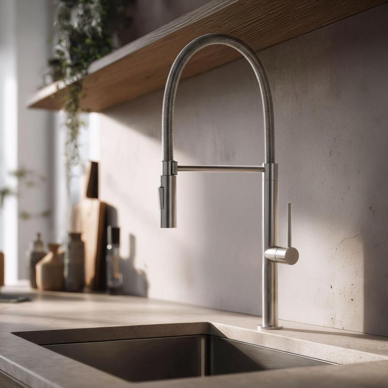 Pure.Sink Luxion Massiver Edelstahl-Küchenarmatur Profi mit flexiblem Auslauf und 2 Strahlarten PLXFLEX-02