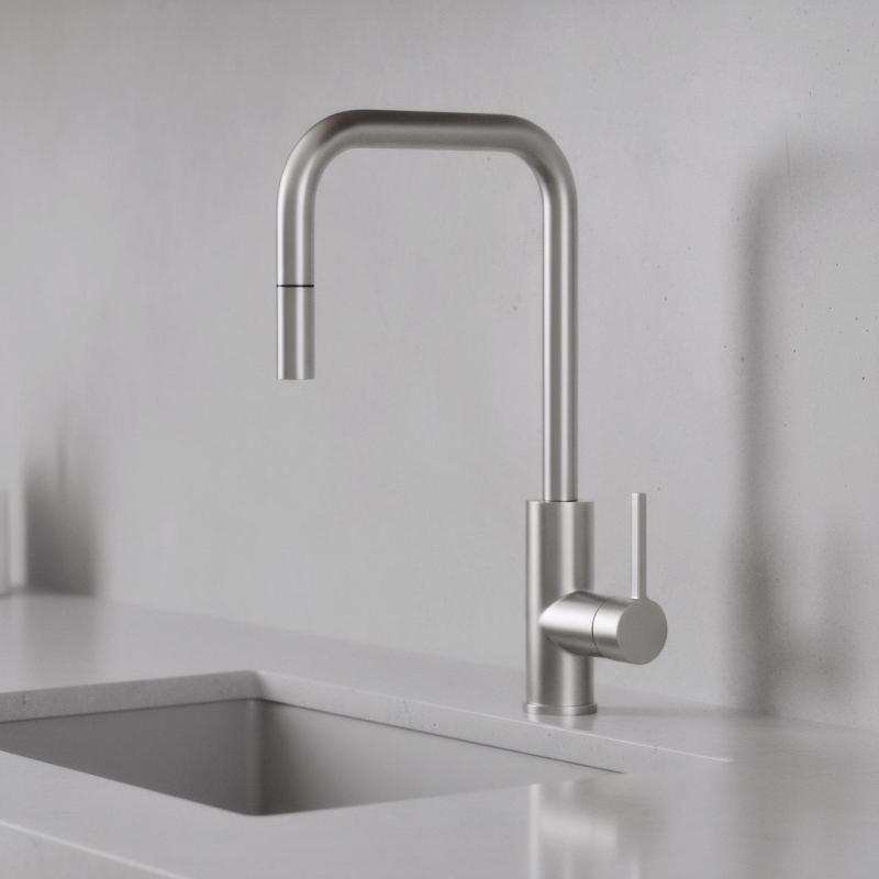 Pure.Sink Luxion Massiver Edelstahl-Küchenhahn Square mit ausziehbarem Auslauf PLXSQUA-02