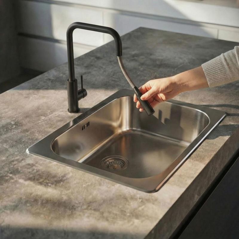 Pure.Sink Luxion Mattschwarzer Küchenwasserhahn Square mit ausziehbarem Auslauf PLXSQUA-10
