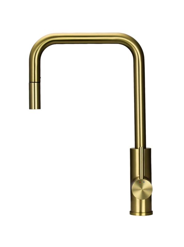 Pure.Sink Luxion Goldener Küchenwasserhahn Square mit ausziehbarem Auslauf PLXSQUA-60