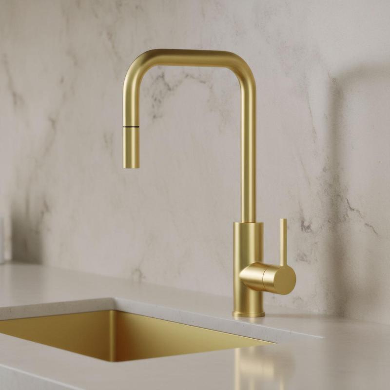 Pure.Sink Luxion Goldener Küchenwasserhahn Square mit ausziehbarem Auslauf PLXSQUA-60