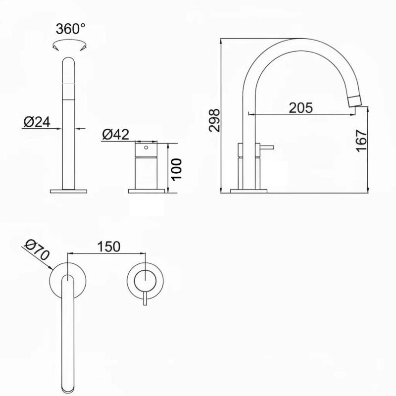 Pure.Sink Luxion 2-Loch-Küchenarmatur aus Gun Metal mit rundem Auslauf PLX2HR-61