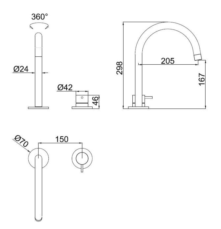 Pure.Sink Luxion 2-Loch-Küchenarmatur aus Kupfer mit rundem Auslauf PLX2HR-62