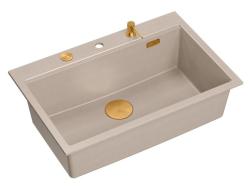 Quadri Hard Rock Beige Granit-Aufbau große Spüle 76x50cm inklusive Kupferstopfen und Zubehör 1208971750