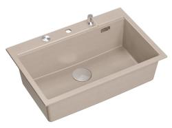 Quadri Hard Rock Beige Granit Aufbau große Spüle 76x50cm inklusive Edelstahlstöpsel und Zubehör 1208971751