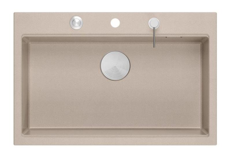 Quadri Hard Rock Beige Granit Aufbau große Spüle 76x50cm inklusive Edelstahlstöpsel und Zubehör 1208971751