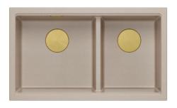 Quadri Newport II Doppelbeige Granit-Aufbauspüle 76x45 cm mit goldenem Stopfen 1208971753