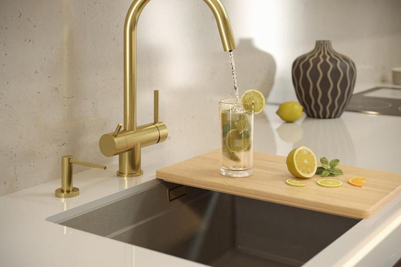 Quadri Newport II Granit Unterbau beige Spüle 560x450mm mit Kupferstöpsel und Ablaufkappe 1208971764