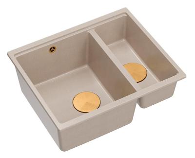 Quadri Newport II beige 1,5 Spülbecken Granit Aufbau und Unterbau Spülbecken 555x460mm mit Kupferstecker 1208971767