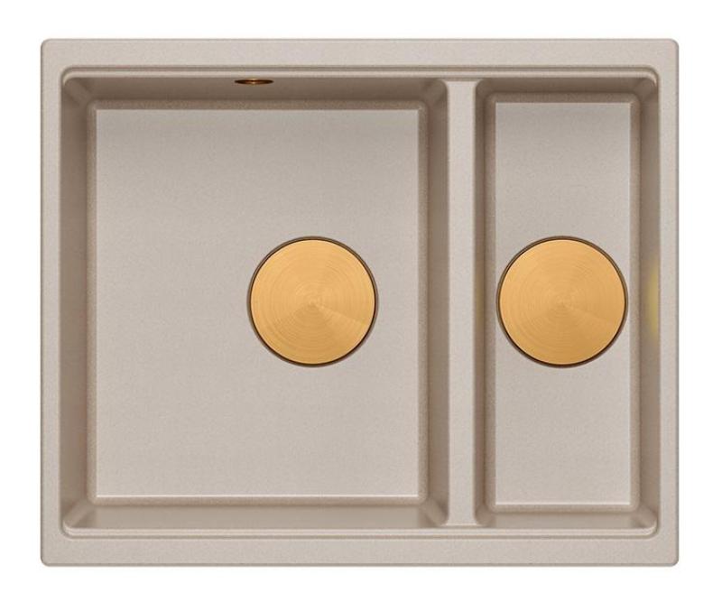 Quadri Newport II beige 1,5 Spülbecken Granit Aufbau und Unterbau Spülbecken 555x460mm mit Kupferstecker 1208971767