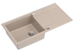 Quadri Luton beige Granitaufbauwaschbecken mit Abtropffläche umkehrbar 100x50cm mit Edelstahlstopfen 1208971772