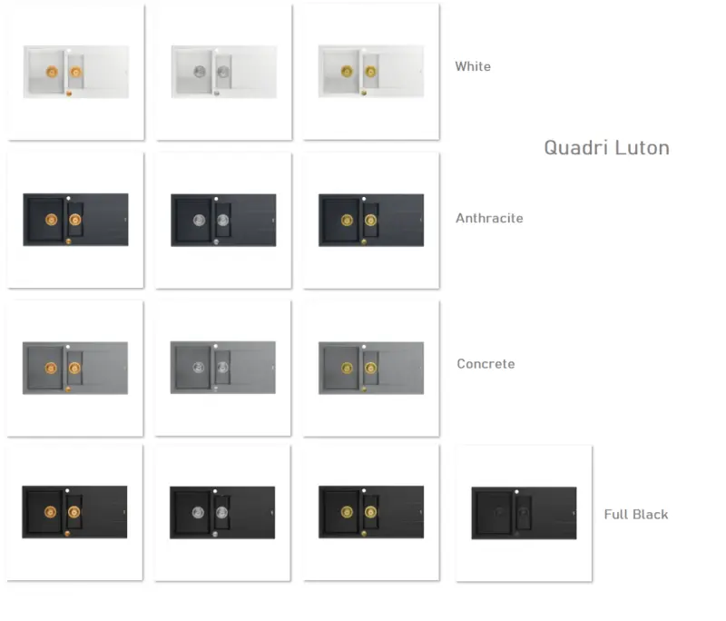 Quadri Luton Perlenbeige Granit große Aufbauspüle mit Abtropffläche reversibel 86x50cm mit goldenem Stecker 1208971774